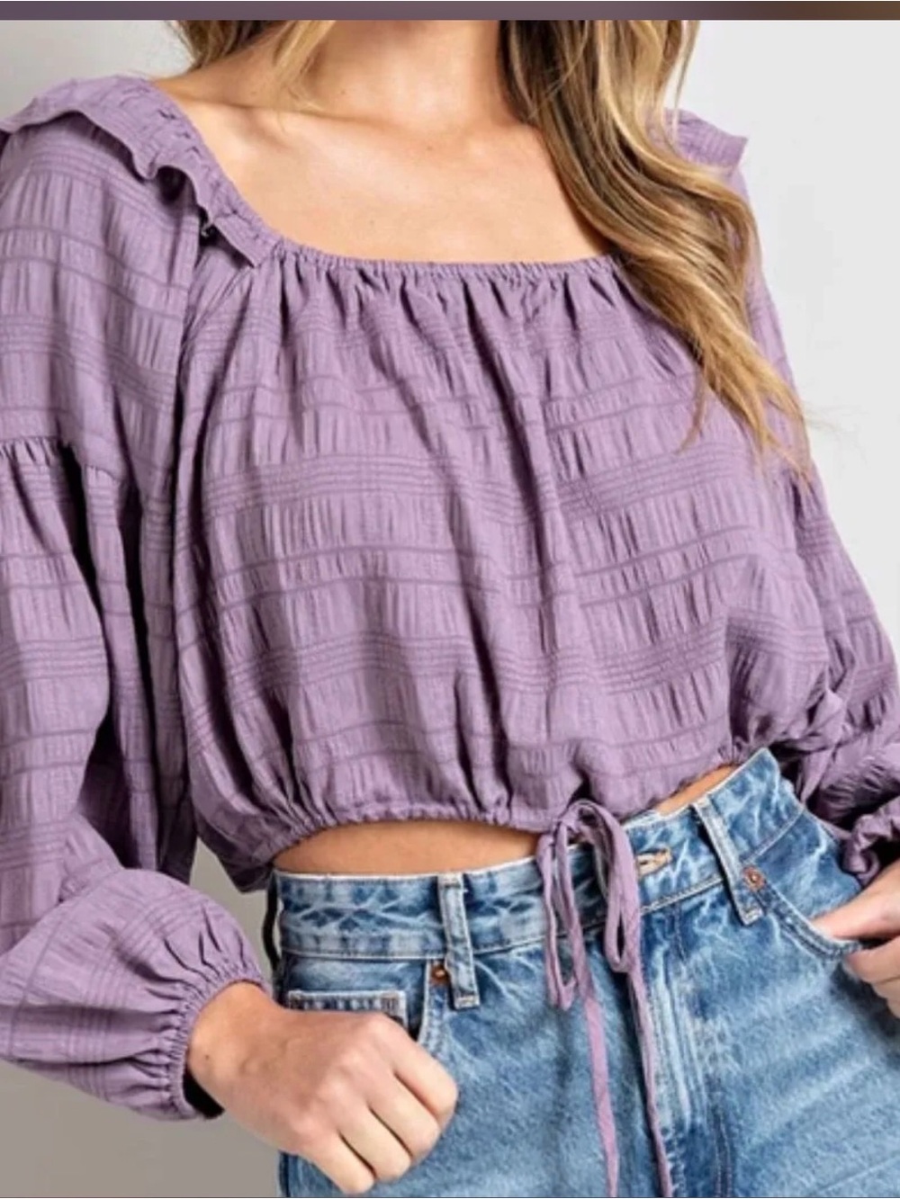 eesome Lavender Smocked Square-Neck Cropped Top